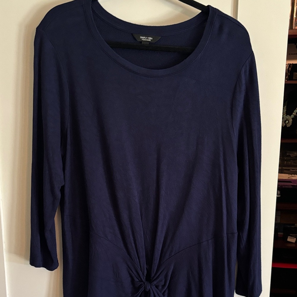 Simply Vera Vera Wang Navy Knot-Front Long-Sleeve Tee
